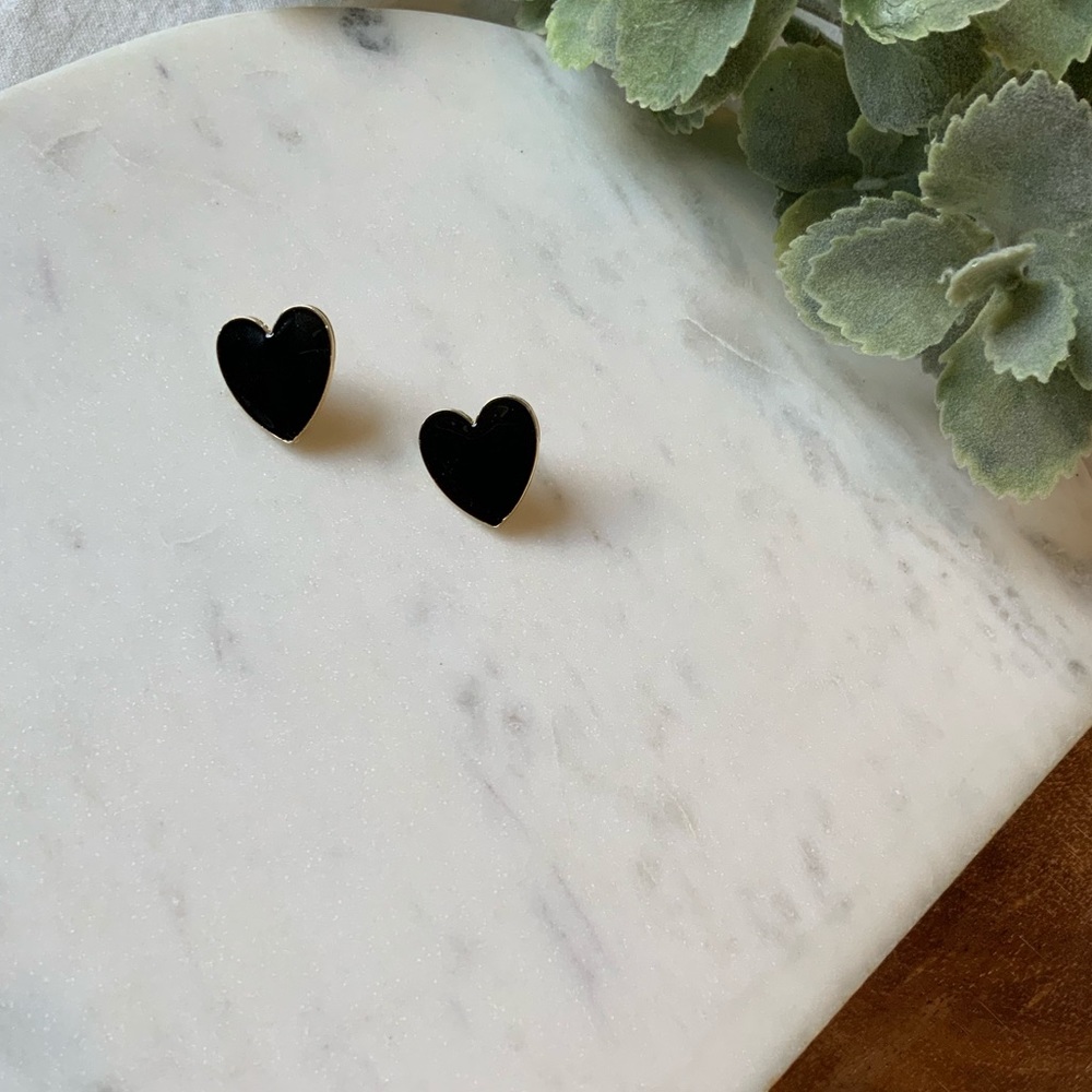 The Monroe - Black Stud Heart Earrings - Picture 2 of 6